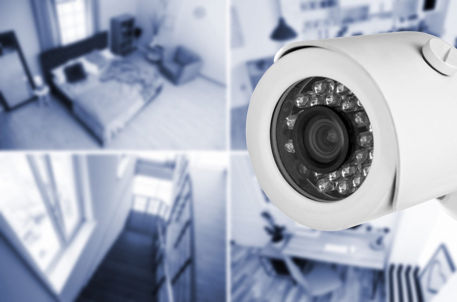 Different rooms under CCTV camera surveillance, above view