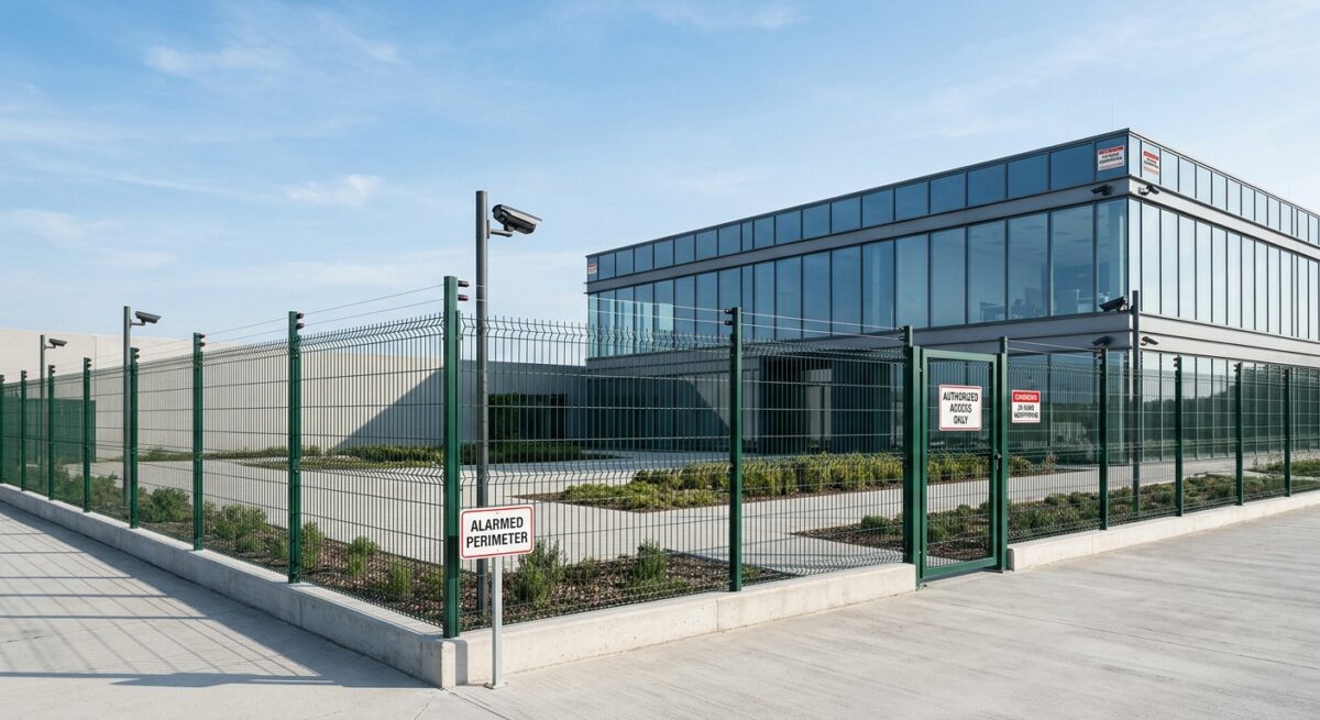 alarmed-perimeter-fence-commercial-property Alarmed perimeter fence around a commercial property